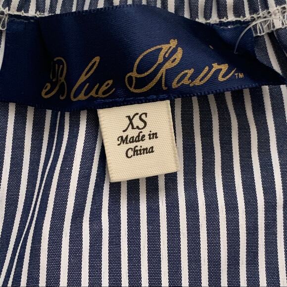 Blue Rain Blouse Top White Blue Striped Ruffled Sleeveless Embroidered XS - Picture 2 of 11